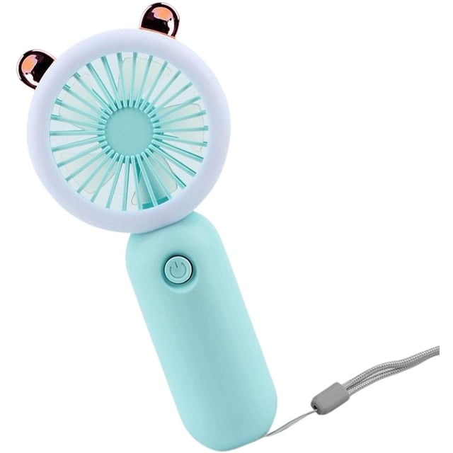 Mini ventilador portátil, ventilador de luz LED portátil - ventilador de mano, velocidad ajustable, recargable por USB con luz nocturna LED, azul