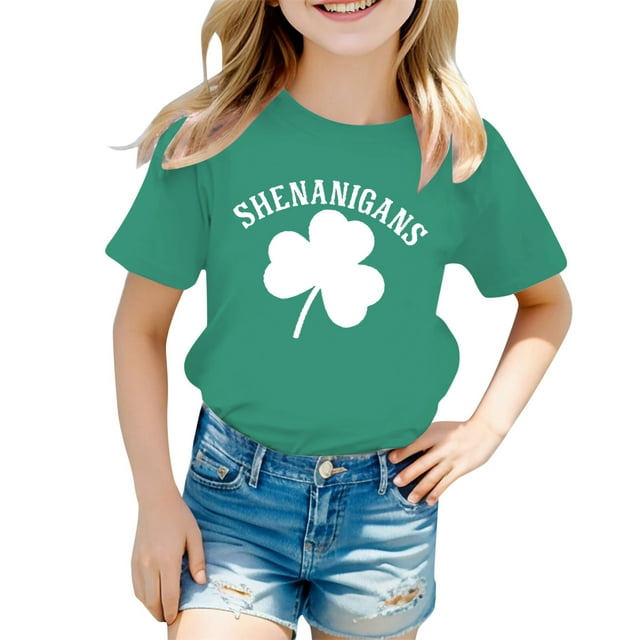 Hauts et Chemises pour Filles Imprimé St Pat Col Rond Manches Courtes pour Filles Design Confortable et Élégant pour un Usage Quotidien