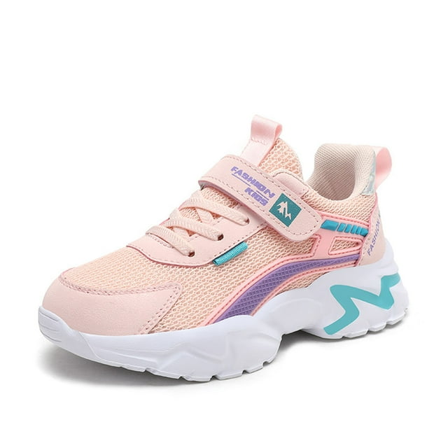MIASHUI Children's Sneakers Color Matching Mesh Lace Up Sport Shoes Running Shoes,Pink,10-10.5 Years