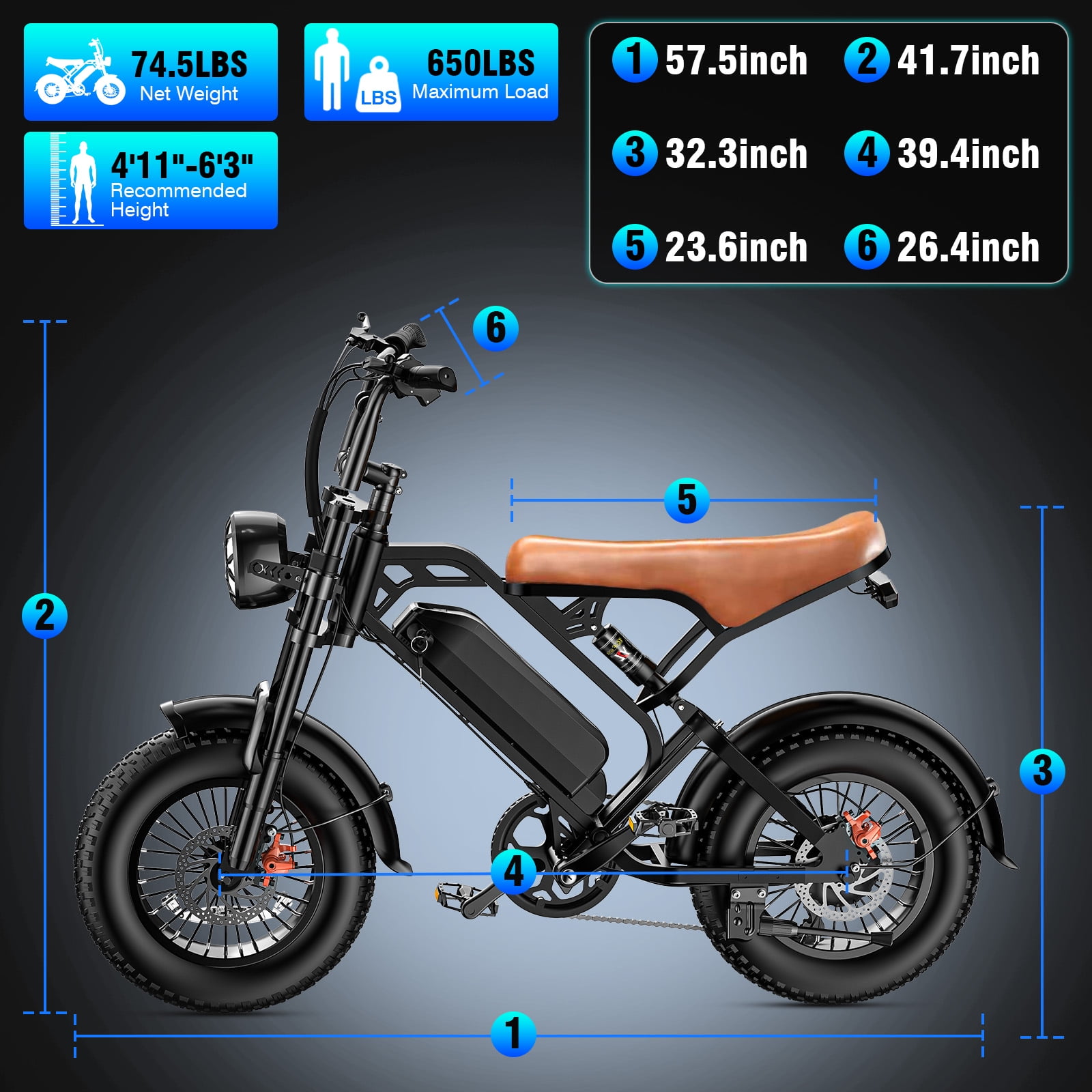 1500W Off-Road Electric Bike for Adults, 48V 18AH Removable Battery, 16" Wide Tires, 5-Speed Transmission, Dual Disc Brakes & Spring Suspension