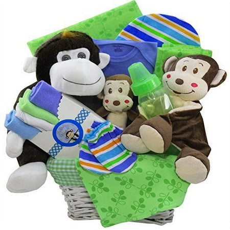 Monkey Business New Baby Gift Basket, Neutral Boy or Girl