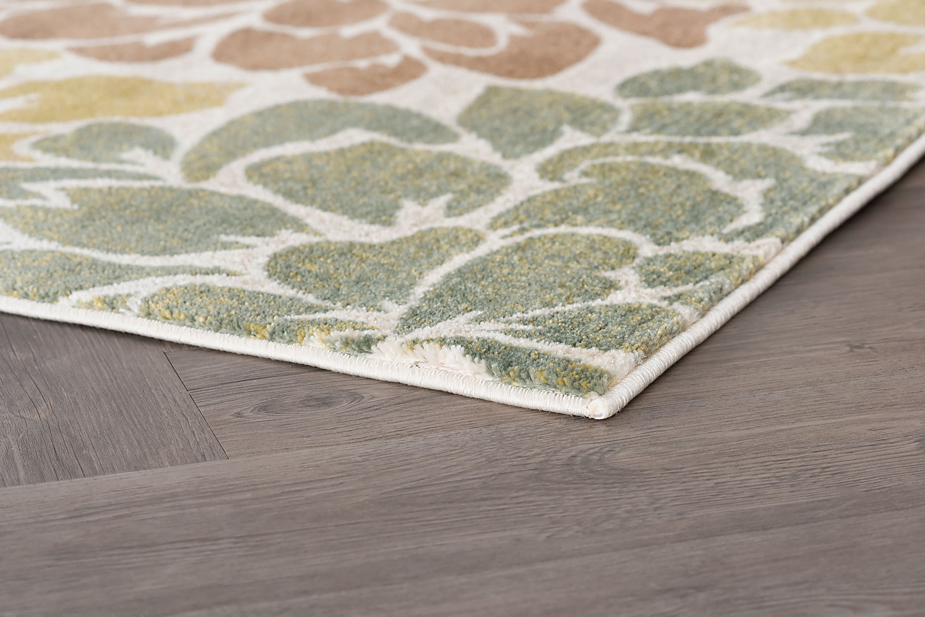 Transitional Area Rug (3-Piece Rug Set: (5' x 7', 20'' x 60'', 20'' x 32'')) Floral Ivory, Seafoam Indoor Set Easy to Clean