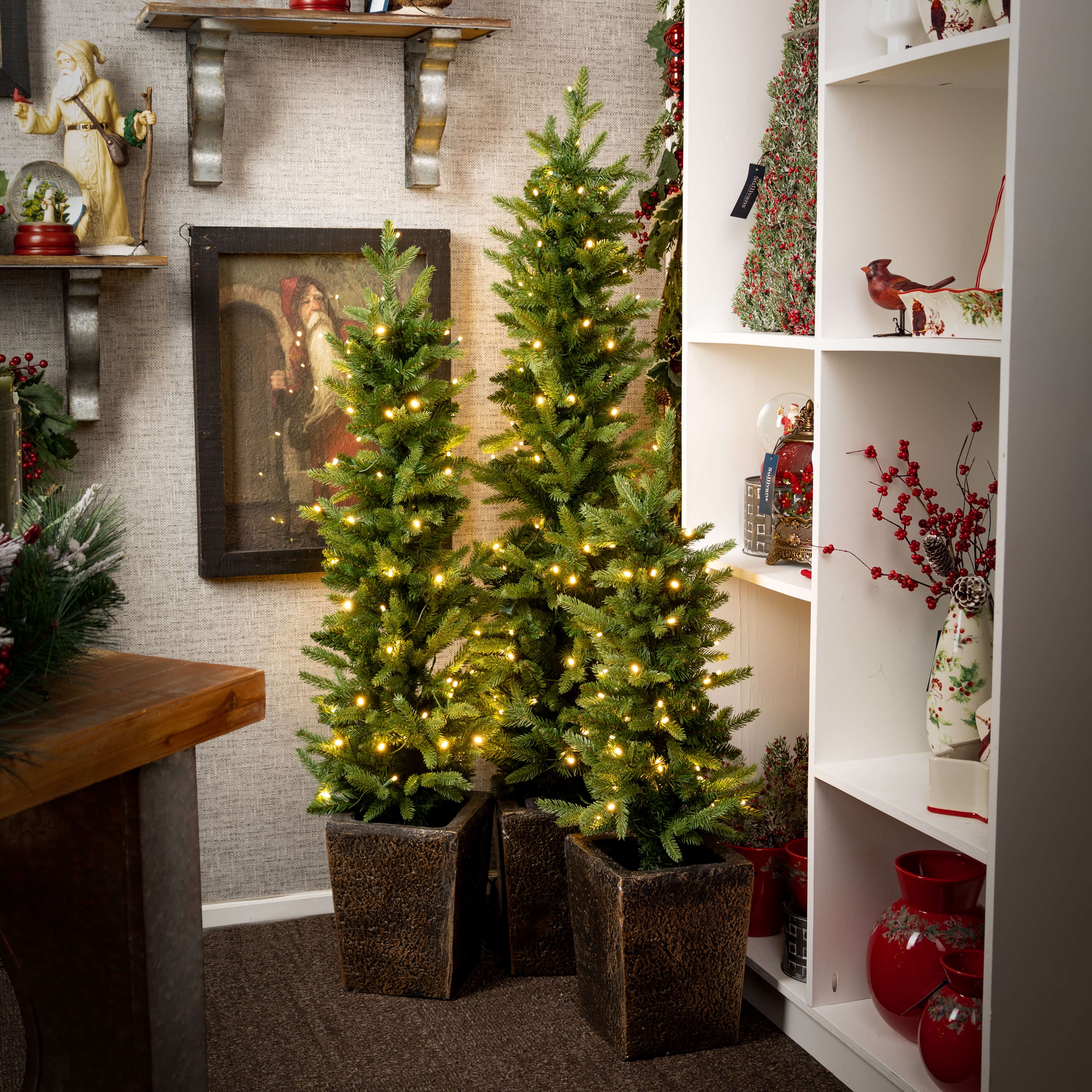 49"H Sullivans Artificial Medium LED Pine Christmas Tree Planter, Green