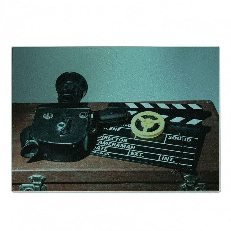 Old Hollywood Cutting Board, Retro Style Camera Clapper and Reel
