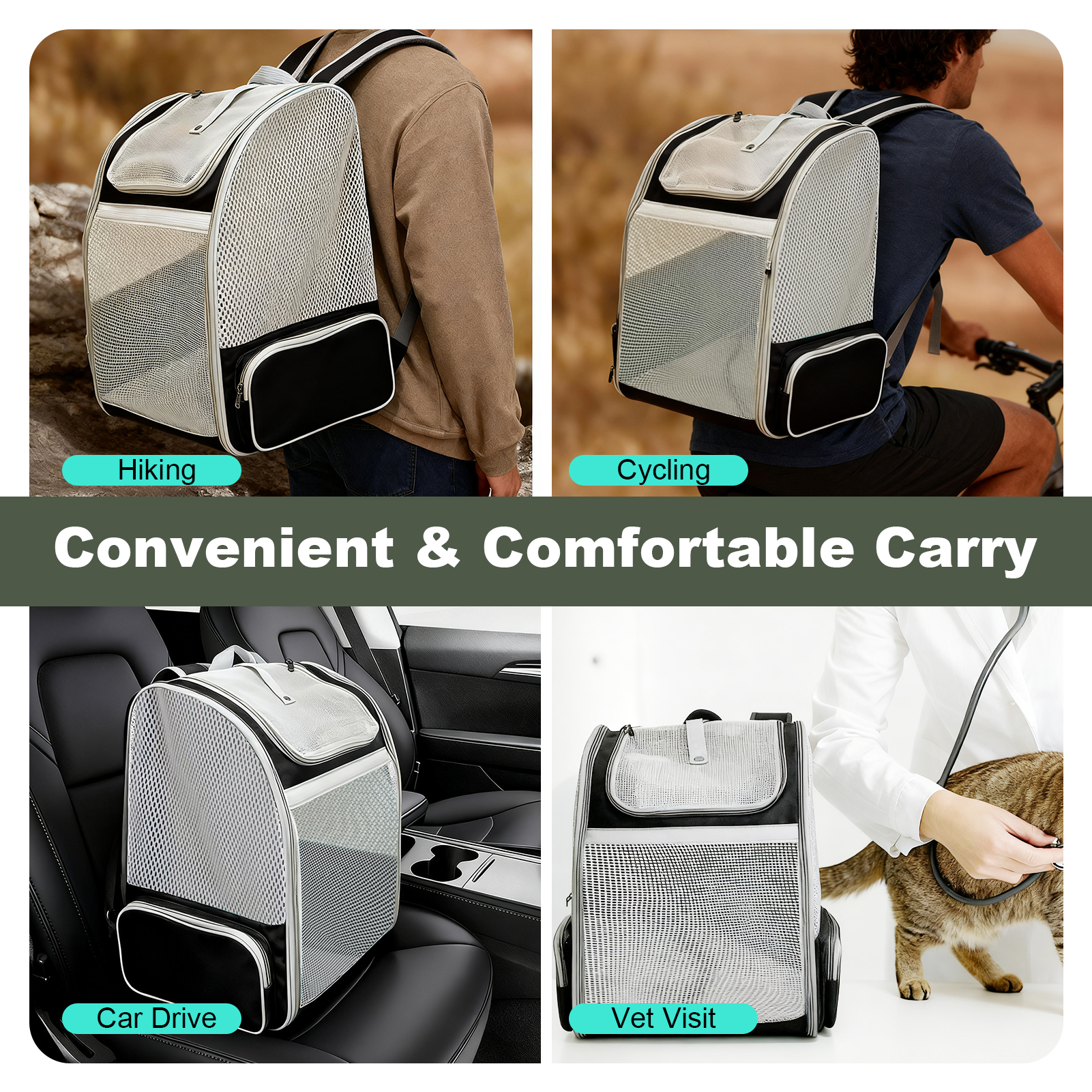 Breathable Cat Backpack Carrier, Fully Ventilation Rear Expandable Pet Carry Bag for 16 lbs Small Puppy Rabbit Bunny, Collapsible Airline Approved Kitten Travel Carrier Cage for Vet Visit