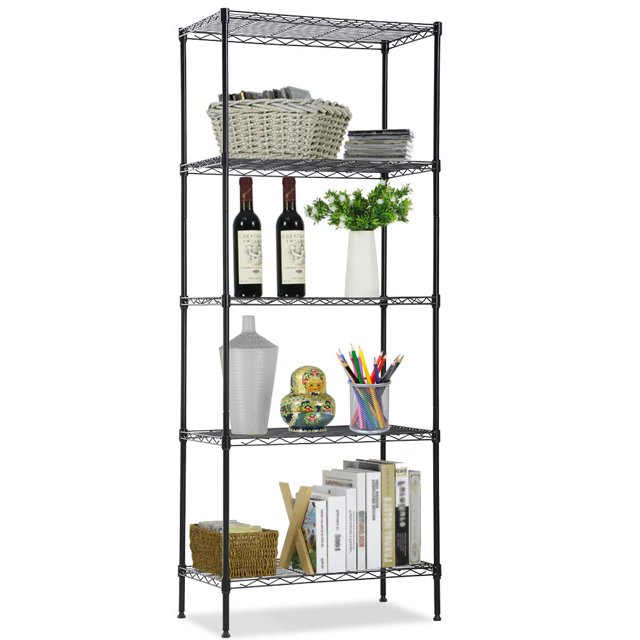 5 Tier Steel Wire Shelving Unit Heavy Duty Metal Shelves Shelf Organizer Rack Height Adjustable for Home Kitchen Bathroom Office Garage