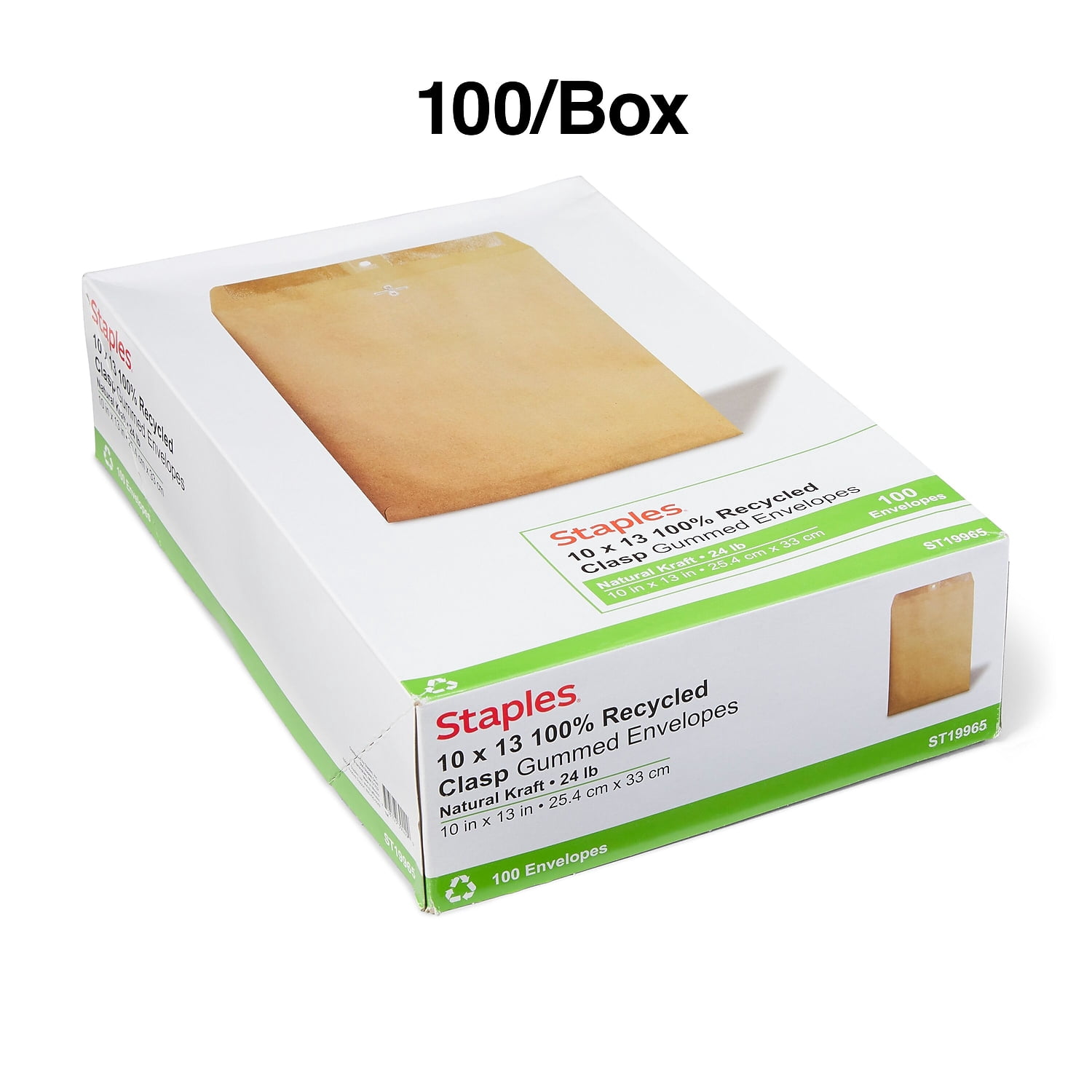 Staples Clasp & Moistenable Glue Catalog Envelopes 10" x 13" Natural Brown 100/Box (19965)