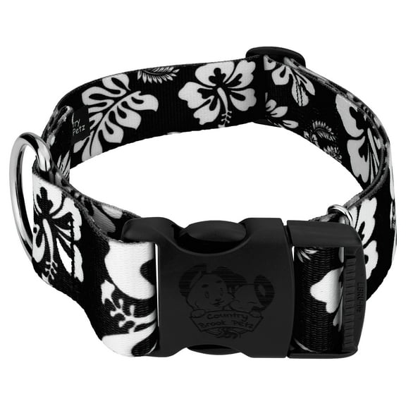 Country Brook Petz - Deluxe Black Hawaiian Dog Collar - Hawaiian Collection with 8 Tropical Designs