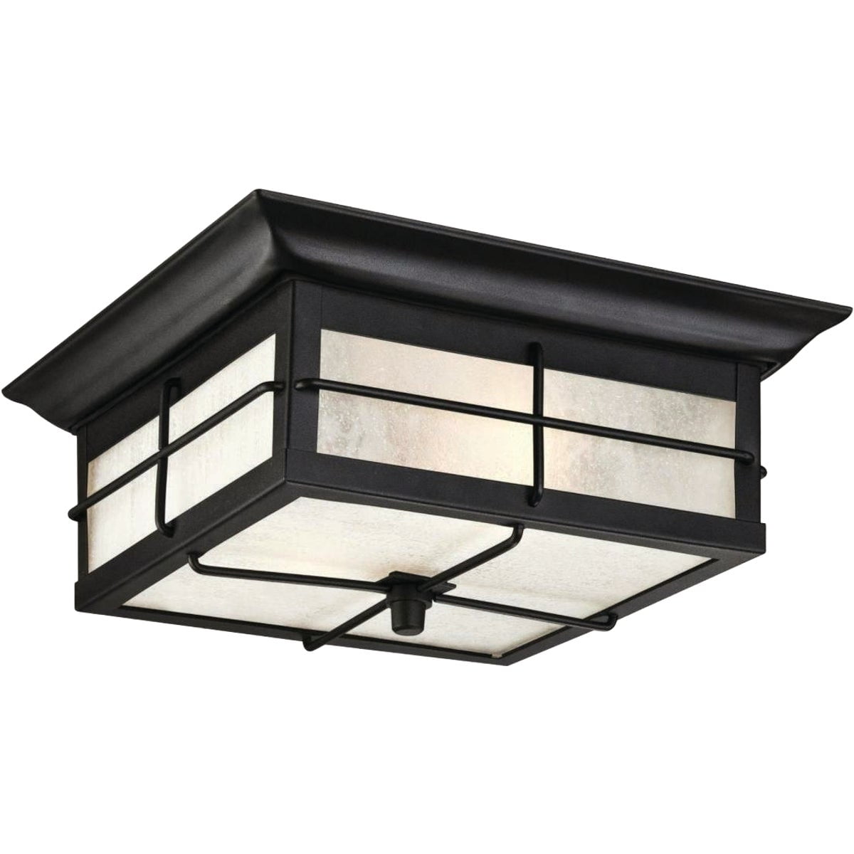 Westinghouse 6204800 Orwell Two-Light Outdoor Flush-Mount Fixture, Textured Black Finish on Steel with Frosted Seeded Glass
