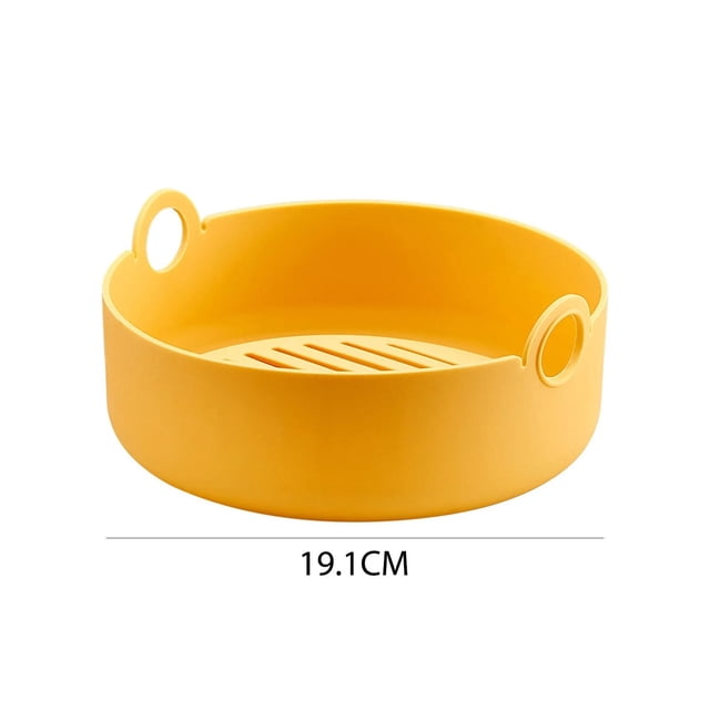 Recipiente de silicona para freidora de aire, reutilizable, para pollo frito, antiadherente, bandeja para hornear, utensilios de cocina, color amarillo, redondo