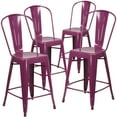 thumbnail image 1 of BizChair Commercial Grade 4 Pack 24" High Purple Metal Indoor-Outdoor Counter Height Stool with Back, 1 of 9