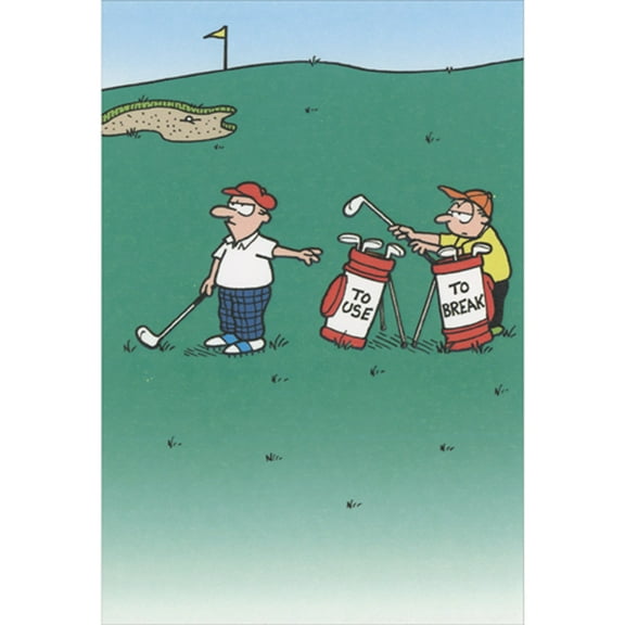 Recycled Paper Greetings Golfer and Caddy with Two Bags: To Use, To Break Funny / Humorous Father's Day Card