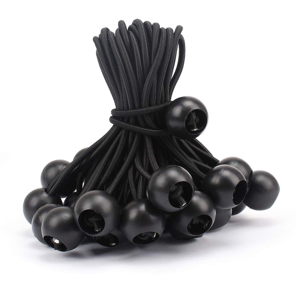 Bungee Balls, Black Ball Bungee Heavy Duty Heavyweight 4 inches Tarp Bungee Cords, Weather Resistant Tie Down Strap 4mm Thickness - for Camping, Tents, Cargo, Holding Wire and Hoses