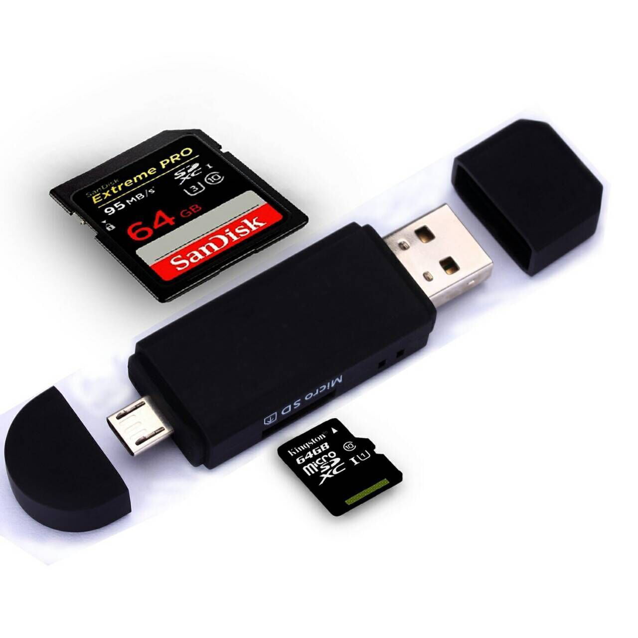 Micro USB OTG to USB 2.0 Adapter SD-/Micro-SD Card Reader with standard USB Male