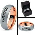 thumbnail image 4 of Tungsten Gamer Typography Writing Band Ring 7mm Men Women Comfort Fit 18k Rose Gold Dome Brushed Gray Polished, 4 of 4