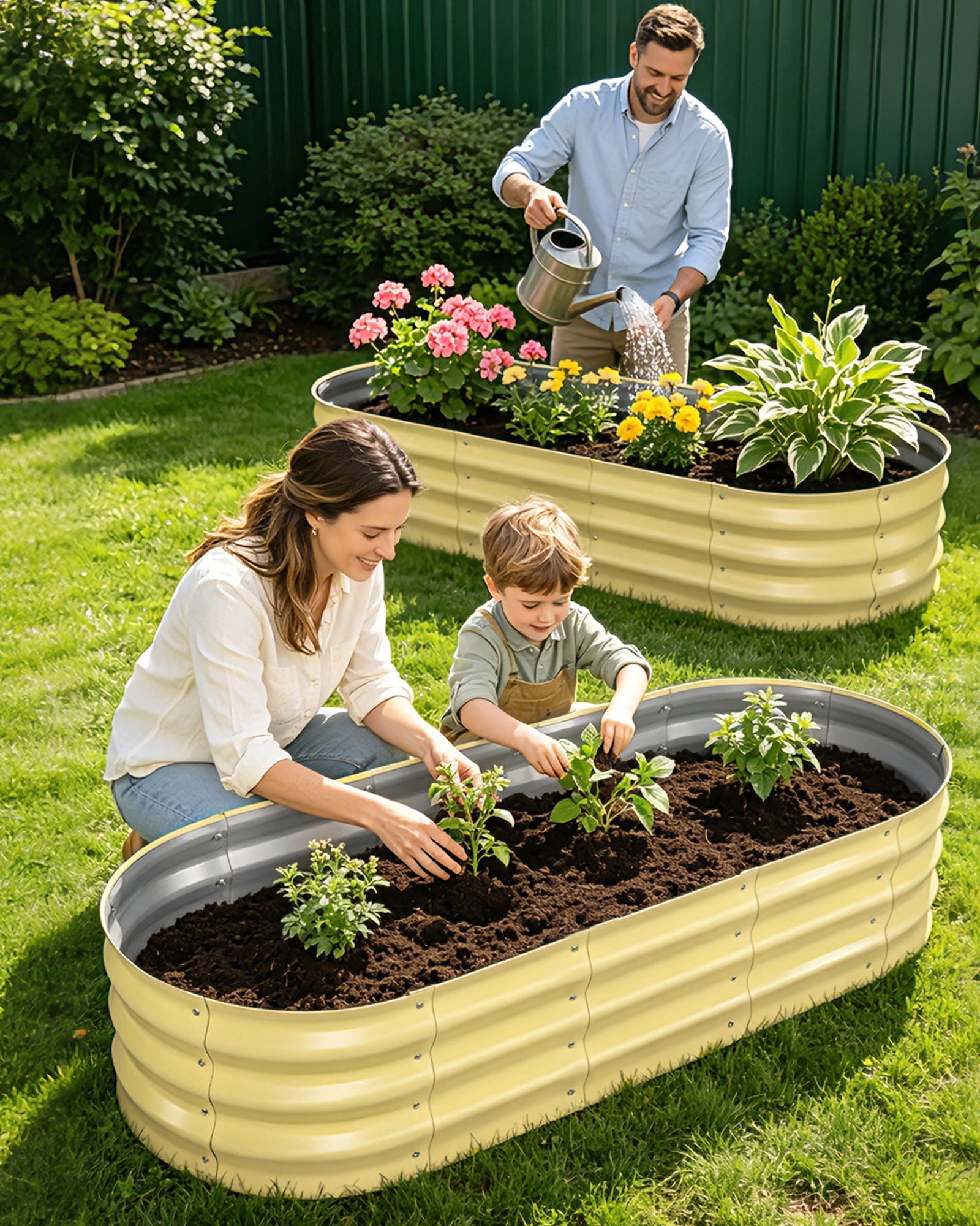Bloyapix 6x3x1ft 2Pcs Galvanized Raised Garden Bed Outdoor, Oval Galvanized Planter Boxes, Metal Patio Planting Bed Kit for Vegetables Flowers, White