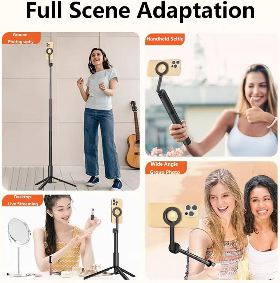 JEBTBFZE Magnetic Phone Tripod with Bluetooth Remote, Extendable Selfie Stick Tripod, 360° Rotation & Quick Release Mount, Universal for Phones(black