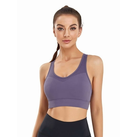 Mastectomy Sports Bra for Women,Wirefree Pocket Bra for Prosthesis, High Support, Breathable Activewear,Purple,XL