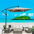 thumbnail image 3 of 10 X 6.5 FT Outdoor Patio Umbrella with Solar Lights, Rectangle LED Solar Powered Umbrella Tilt Adjustable Resistant Fabric and Sturdy Cross Base, Large Sun Umbrella For Garden Pool Beach, Mushroom, 3 of 9