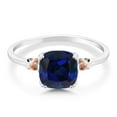 thumbnail image 2 of Gem Stone King 925 Sterling Silver and 10K Rose Gold Blue Created Sapphire Women Engagement Ring (2.50 Cttw, 8MM Cushion, Available in Size 5, 6, 7, 8, 9), 2 of 6