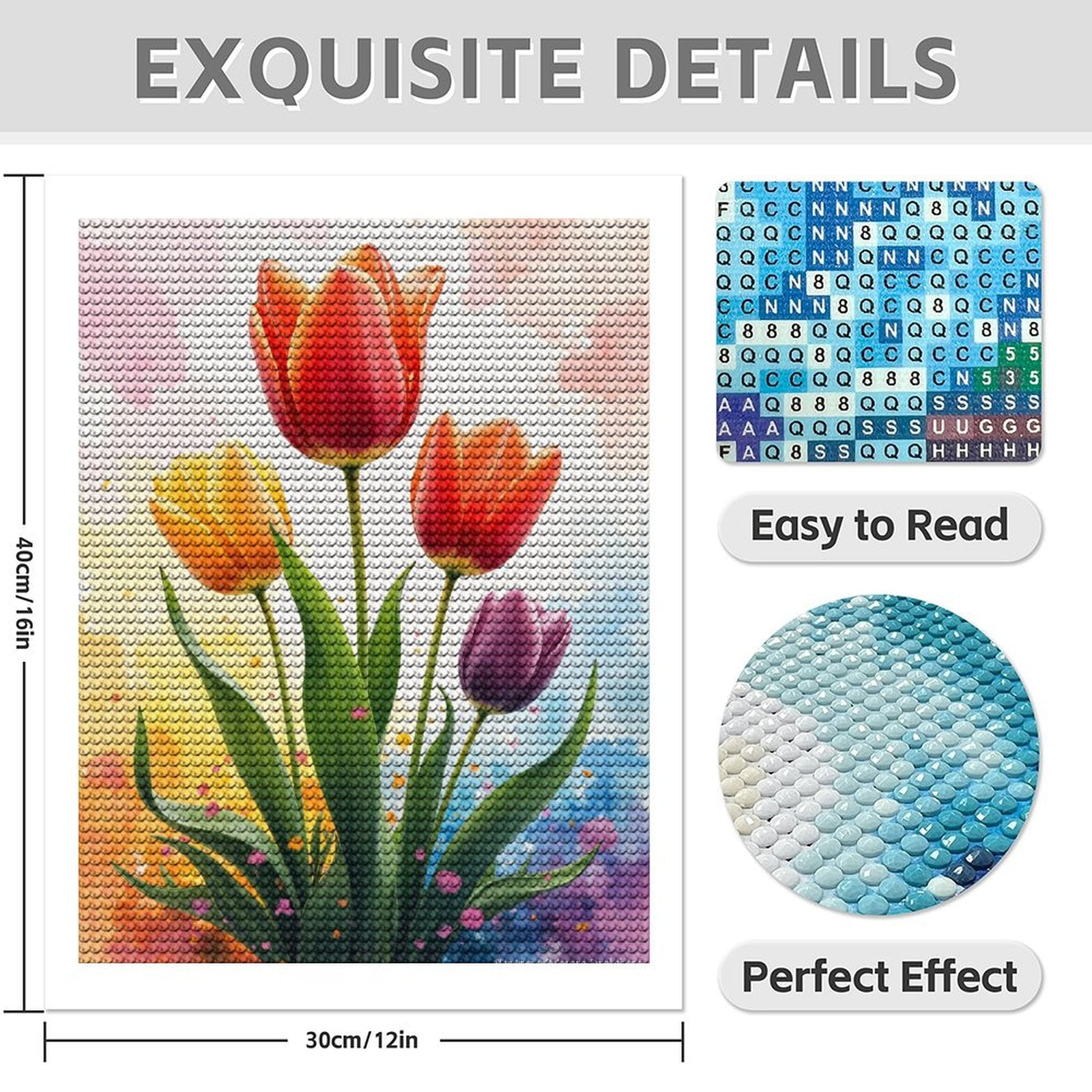 Diamond Art Kit for Adults, Colorful Tulip Bouquet Art Print Diamond Painting for Adults Beginners, 5D DIY Diamond Art Painting Kits, Colorful Diamond Painting Craft for Home Decor 12x16
