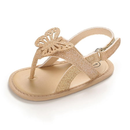 

Baby Girls Sandals Ruffle Bowknot Premium Soft Sole Anti-Slip Infant Baby Girls Sandals Shoes Butterfly Causal Summer Newborn Flat Soft Shoes Gold 12-18 Months