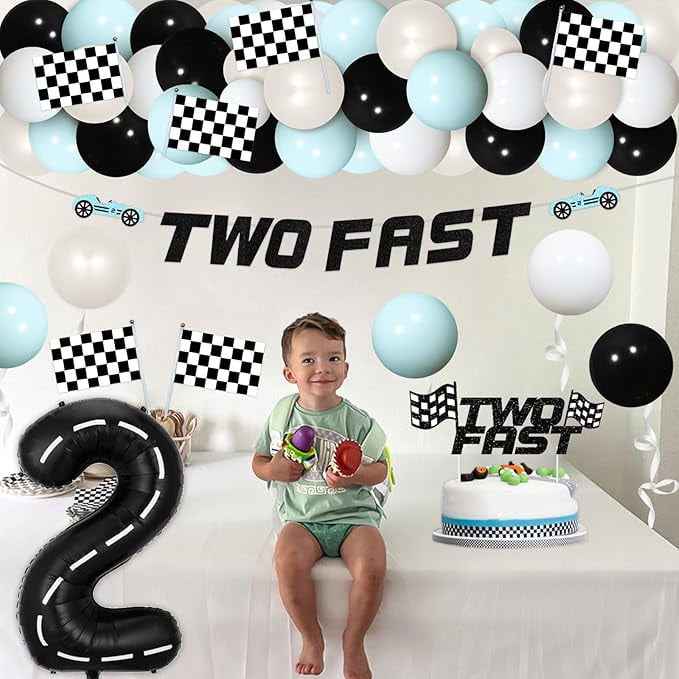Two Fast Birthday Decorations Two Fast Balloon Arch Kit Race Car Two Fast Banner Vintage Retro Blue Apricot Cake Topper Racing Car Party Themed Birthday Supplies