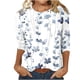 thumbnail image 2 of ICHUANYI Clearance Women's Fashion Printed Loose T-shirt Mid-length 3/4 Sleeves Blouse Round Neck Casual Tops(Light Blue, L) ICHUANYI WER2023081403859, 2 of 5