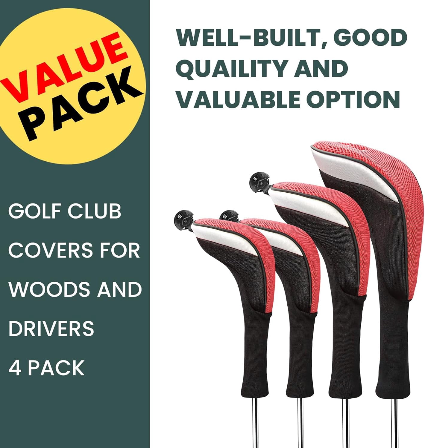 FINGER TEN Golf Club Head Covers Woods Driver Fairway Hybrid 3/4/5 Set, Headcovers Men 1 3 5 7 X Interchangeable Number Tag, Fit All Wood Clubs