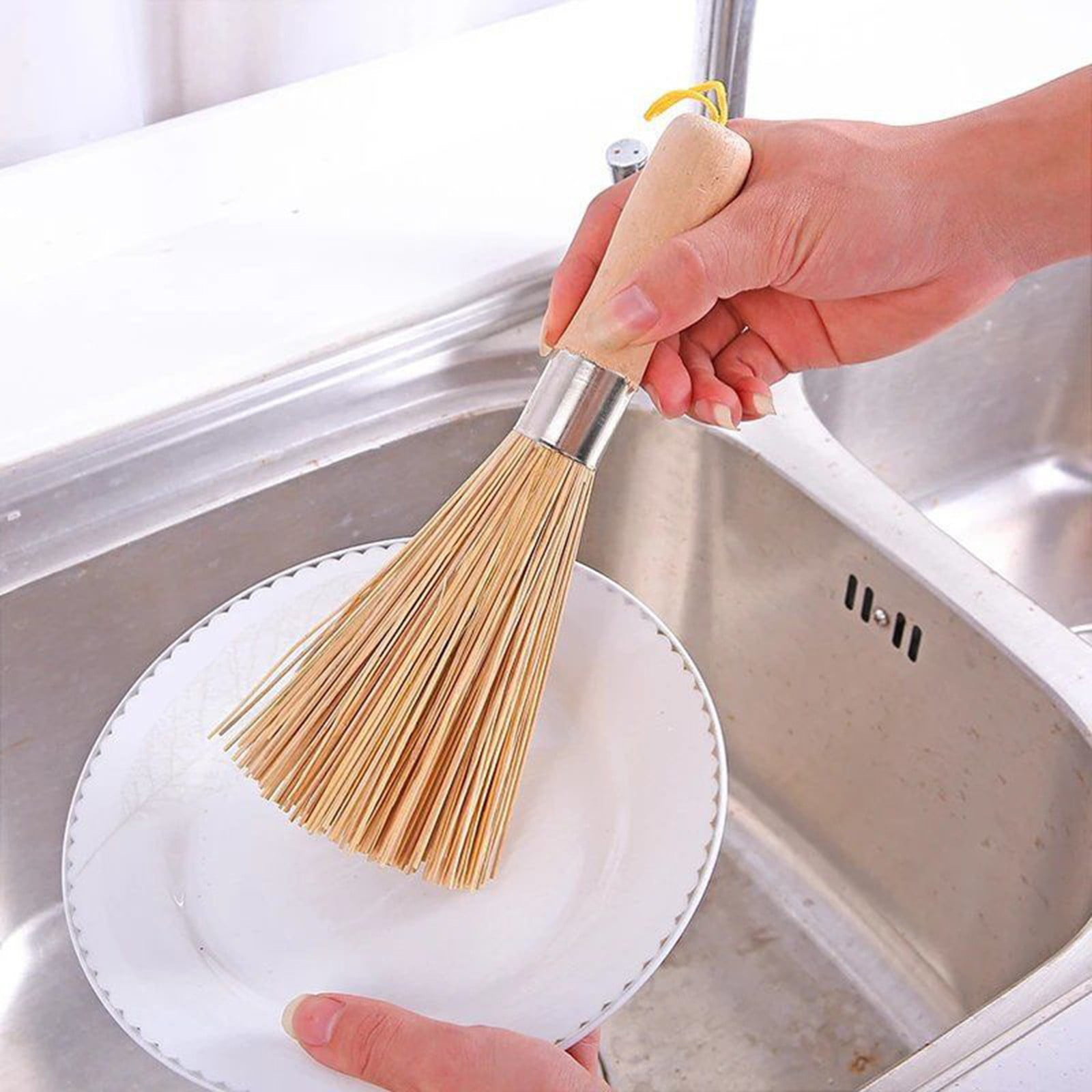 CMrtew 4Pcs Bamboo Pot Brush,Traditional Natural Bamboo Wok Brush,Wok Cleaning Whisk Kitchen Cook Shop Wok Pan Pot Cleaning Whisk Brush with Comfort Grip Handle