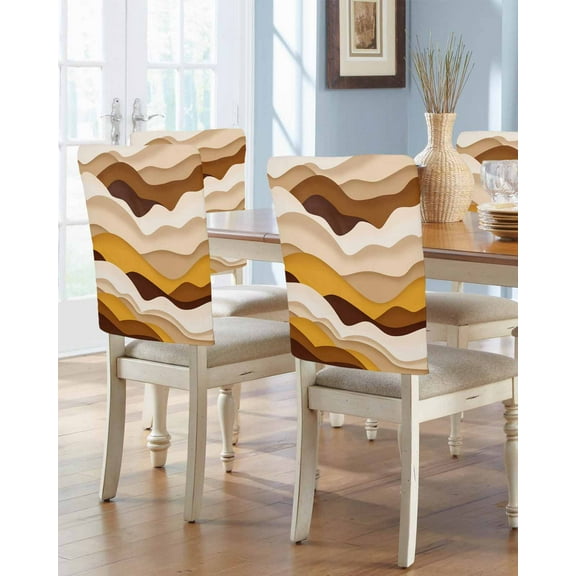 nqOlkjepod Orange Brown Ombre Chair Covers Set of 4, Decorative Chair Back Cover, Modern Geometric Moire Abstract Art Dining Room Chair Slipcovers Removable Chair Protectors Covers for Party Banquet