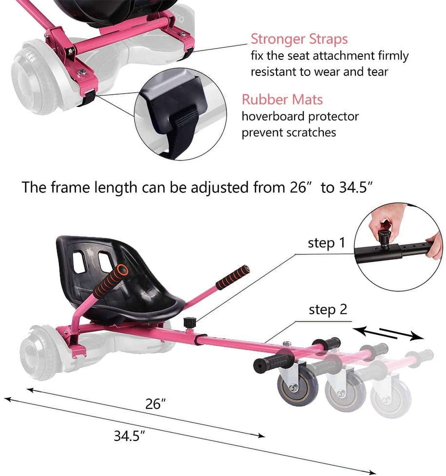 All In One Hover Cart Attachment For Hoverboard - Transform your Hoverboard into a Go Kart with Hovercart - Pink
