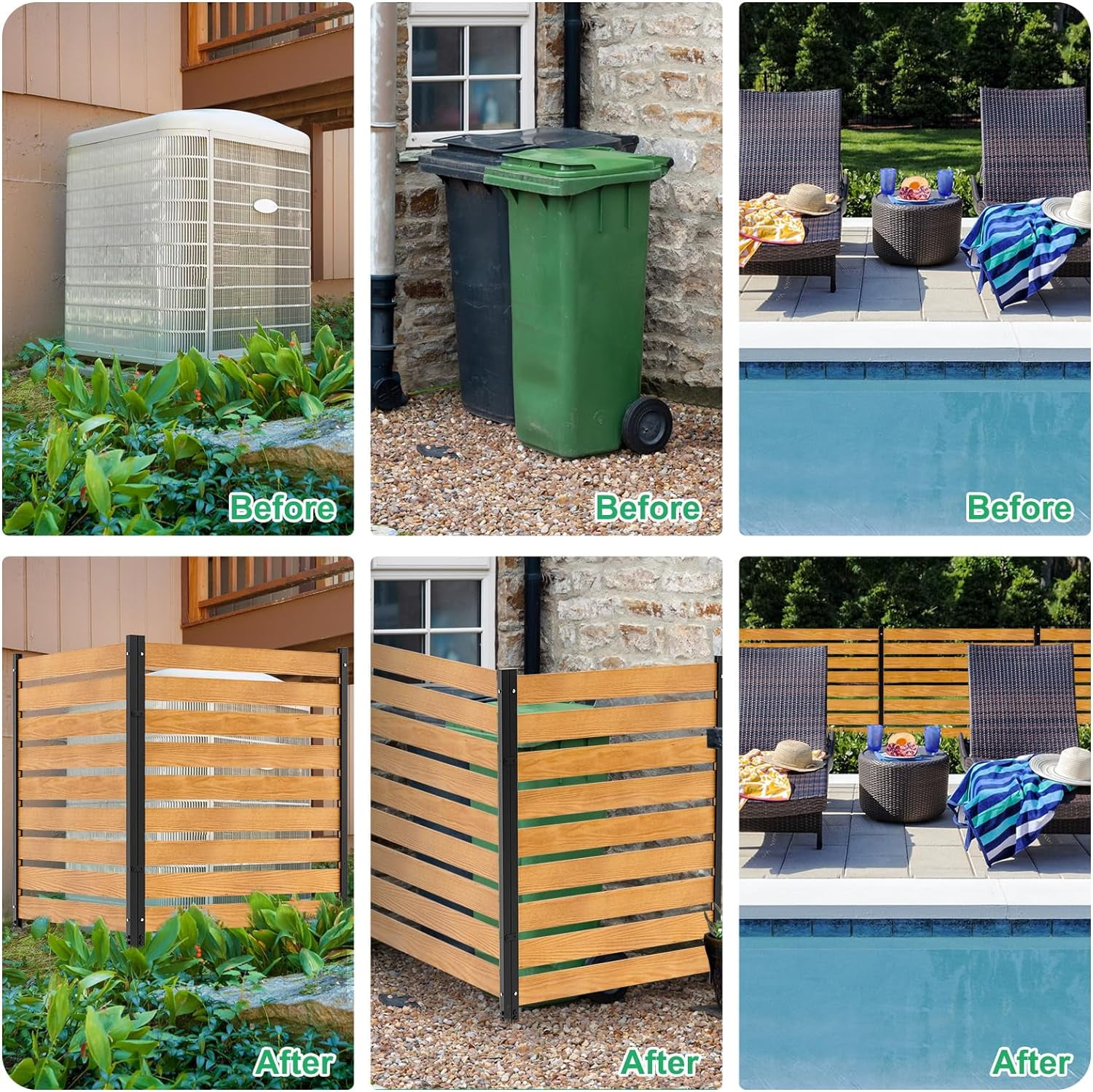 Slsy Air Conditioner Fence, 2-Panel Pool Equipment Enclosure, 38" W x 42" H Privacy Screens Fence Panels with Metal Stakes, Wood Trash Can Fence Privacy Fence Panel for Outside