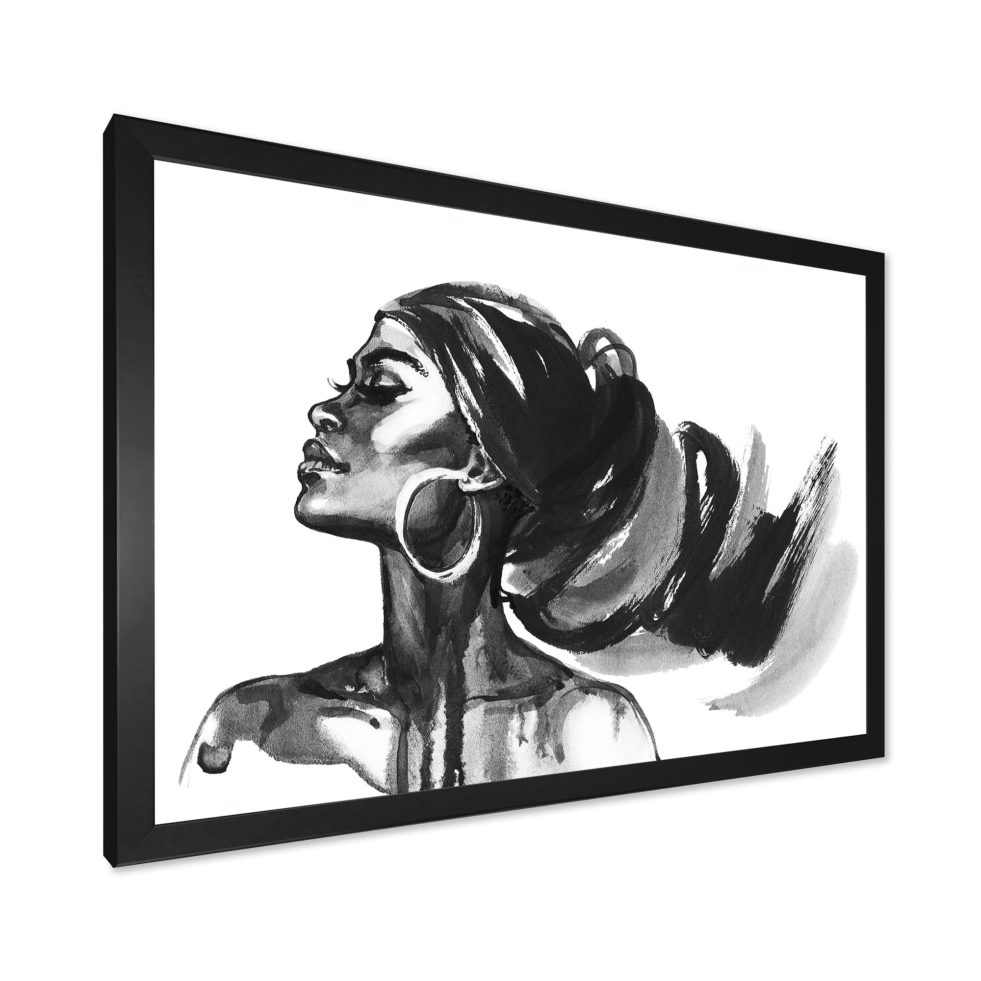 Designart 'Black and White Portrait of African American Woman IV' Modern Framed Art Print