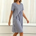 thumbnail image 6 of Snorda Dresses for Women Stripped Dress with Short Sleeves and Round Neck Irregular Spliced Dress Casual Loose Breathable Soft Summer Dresses for Women All-Day Comfortable Wear, 6 of 7