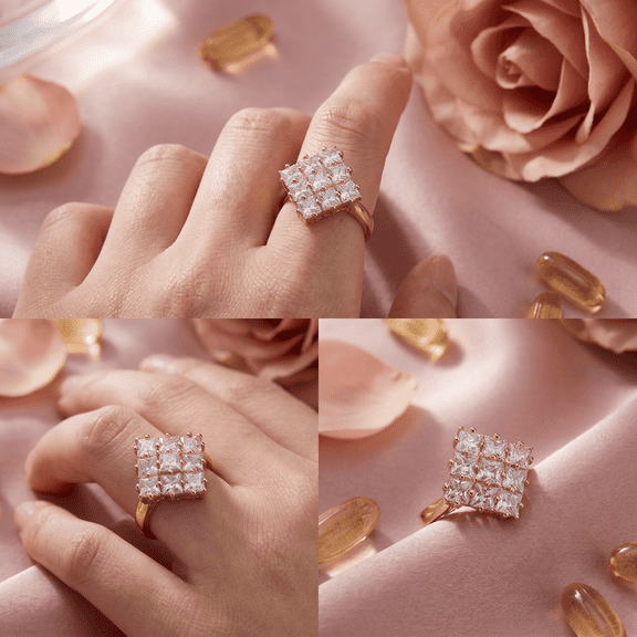 2Ct Round Cut Cubic Zirconia Women Crossover Engagement Ring 14K Yellow Gold Plated Free Size