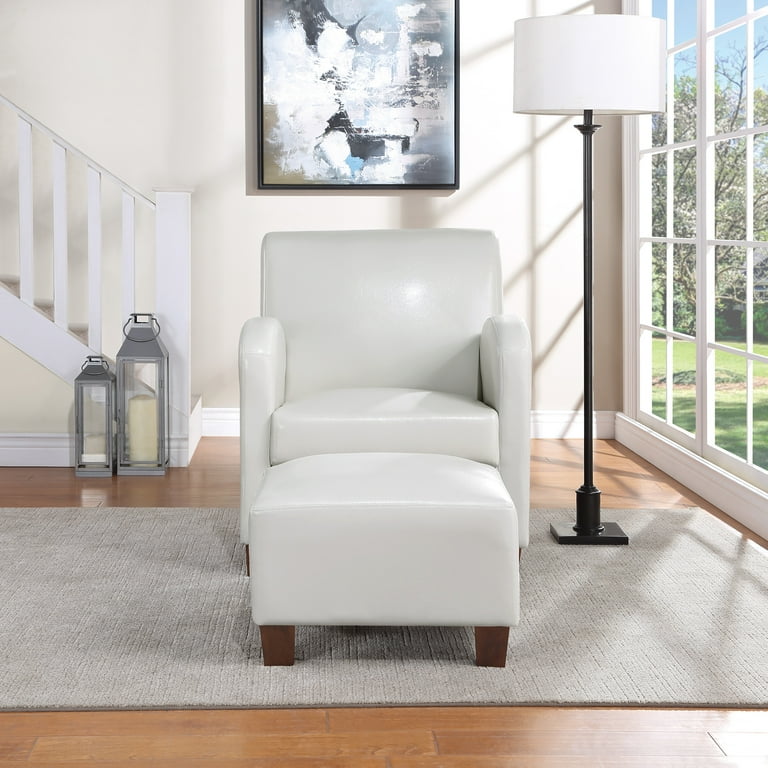 Aiden Chair Ottoman Cream Faux Leather with Medium Espresso Legs