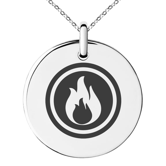 Tioneer Stainless Steel Fire Element Rune Engraved Small Medallion Circle Charm Pendant Necklace