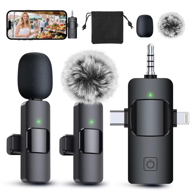 Micrófono Lavalier inalámbrico PQRQP 3 en 1 para iPhone/Android