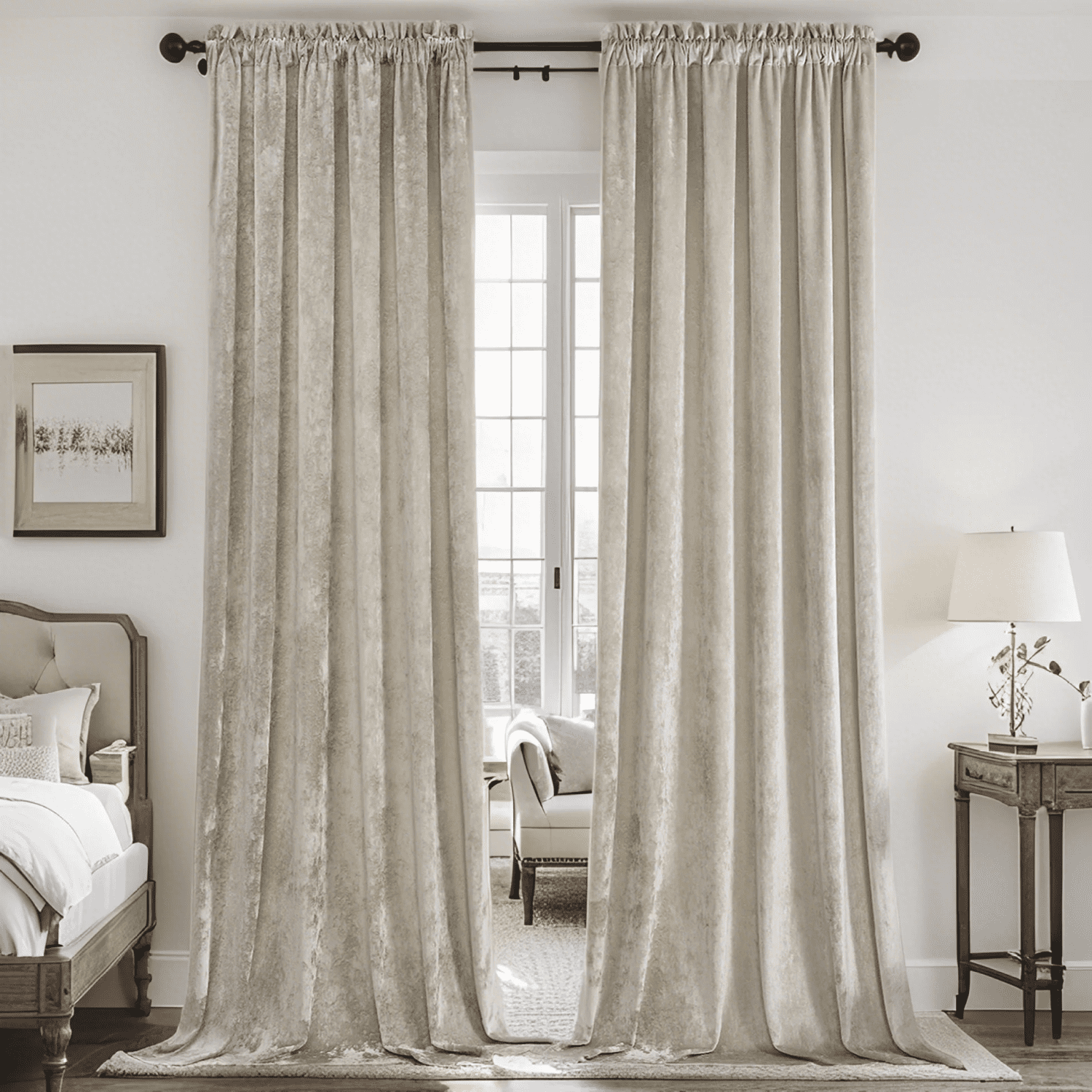 Crushed Velvet Curtains with Rod Pocket Luxurious Thermal Insulated Soundproof Drapes for Door Curtains, Soft and Durable Light-Filtering Window Treatments, 2 Panels