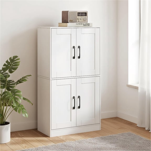 Spaco White 43.5 Inch Bathroom Cabinet with Doors, 5-Position Adjustable Storage Shelves
