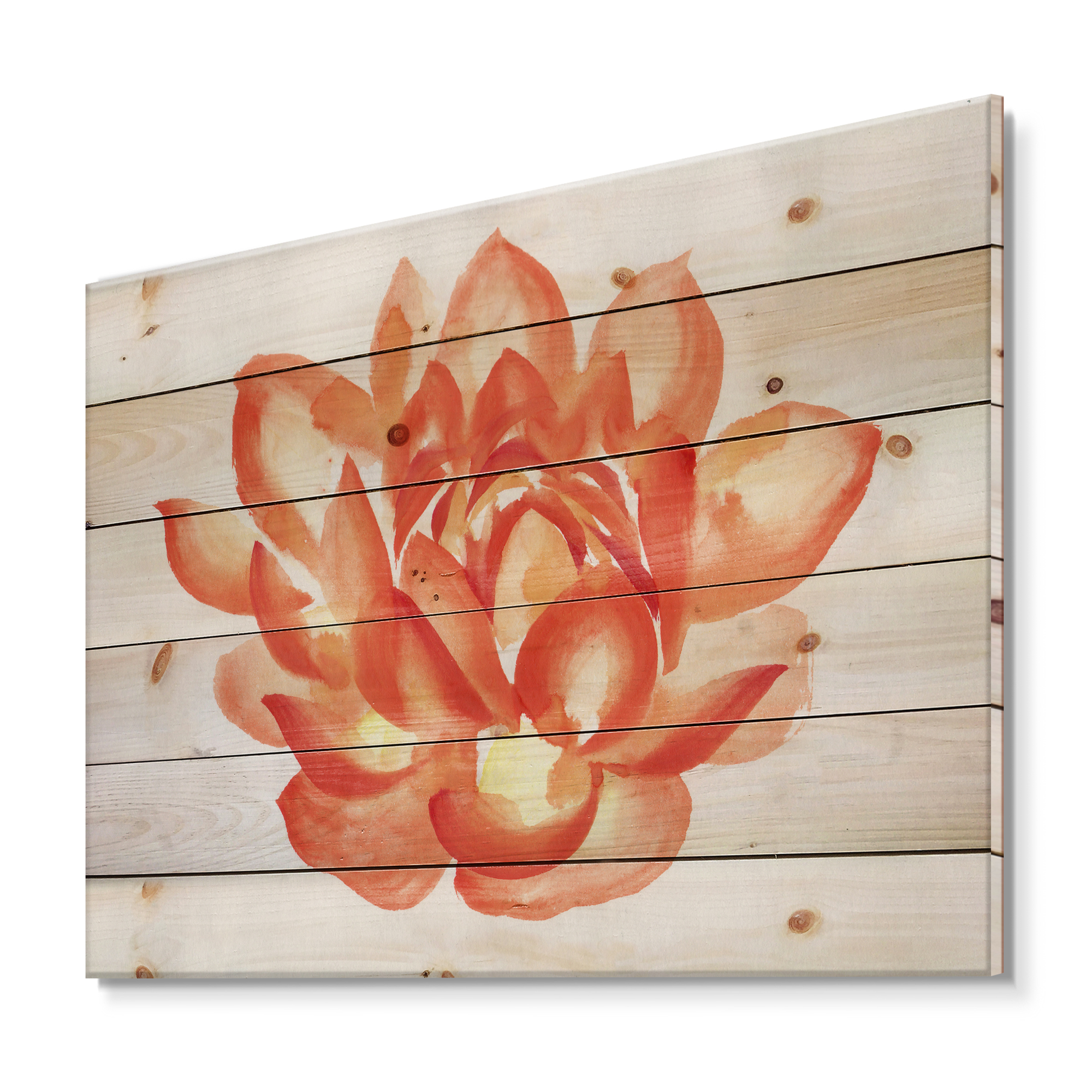 Designart 'Ancient Detail of A Orange Lotus' Traditional Print on Natural Pine Wood