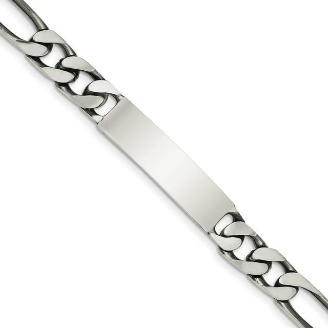 925 Sterling Silver 8.5 Inch Engraveable Vintage Figaro Link Name Bar Identification Id Bracelet