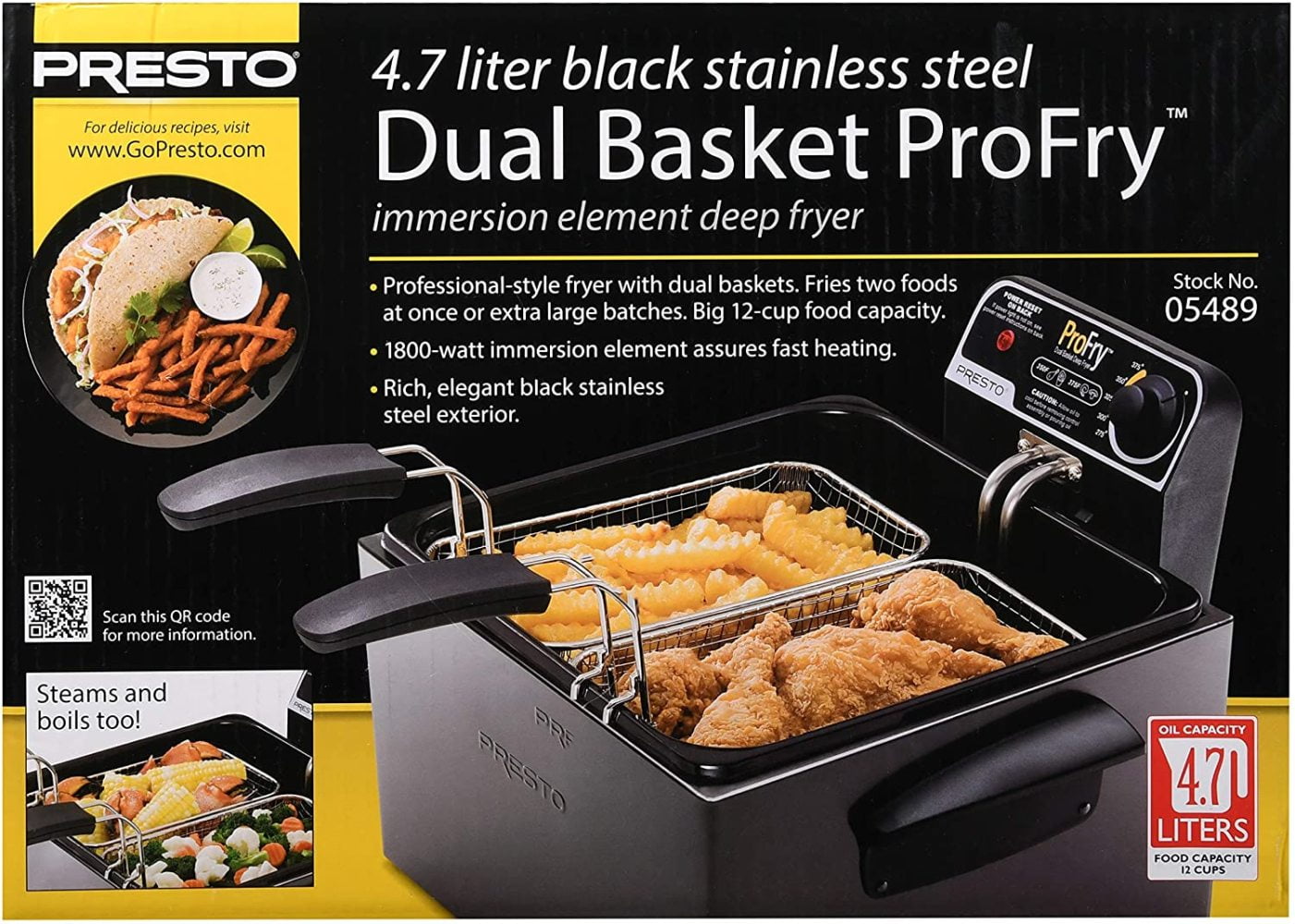 Presto Black Stainless Steel Dual Basket ProFry Deep Fryer