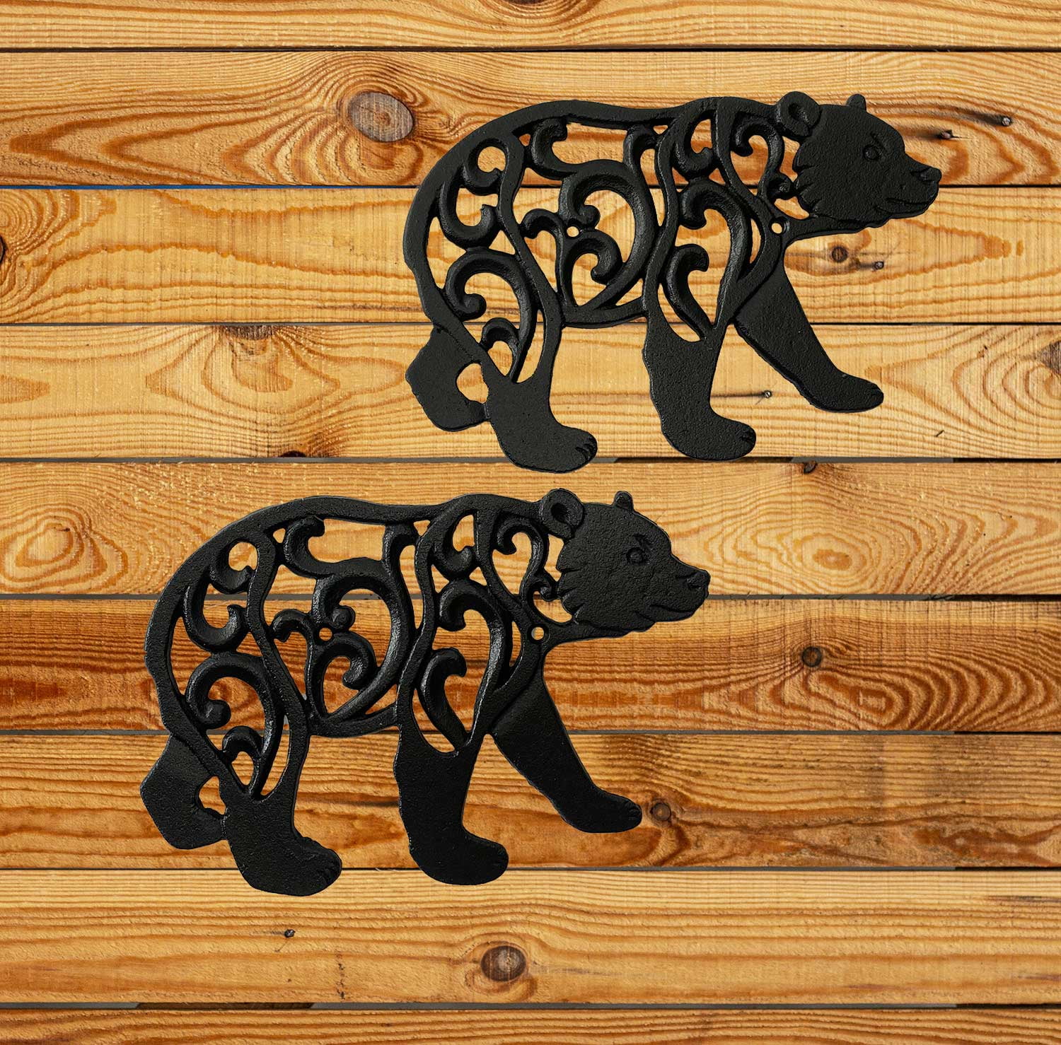 Cast Iron Lodge Cabin Bear Scrolls Wall Art Plaque Rustic Wall