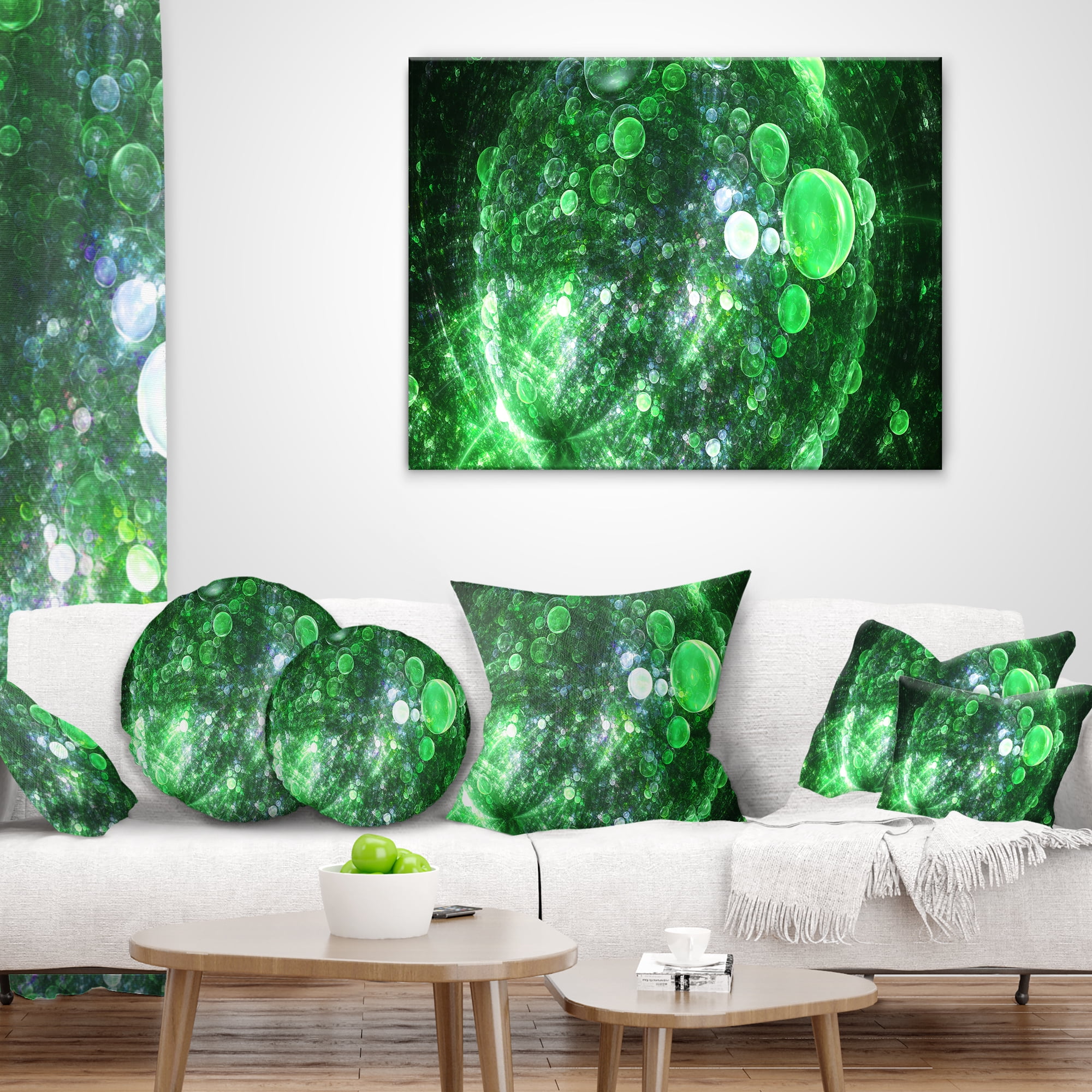 Designart Green Fractal Planet of Bubbles - Abstract Throw Pillow - 16x16
