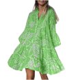 thumbnail image 1 of Birdeem Mode Femmes Printemps et Été Robe Décontractée à Col en V Boutons Manches Trois-Quarts Imprimée, 1 of 6