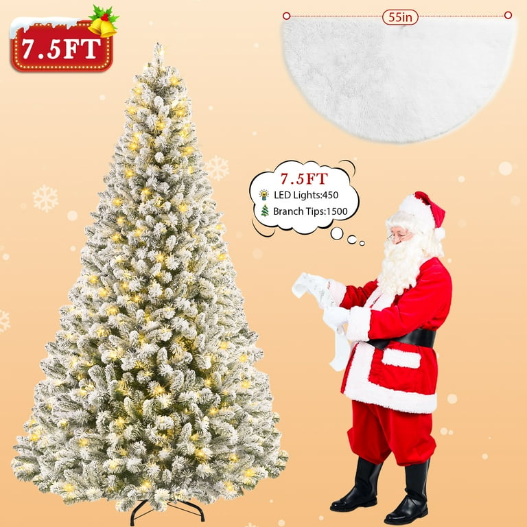Yexmas 7.5ft Snow Flocked Christmas Tree, Pre-Lit Artificial