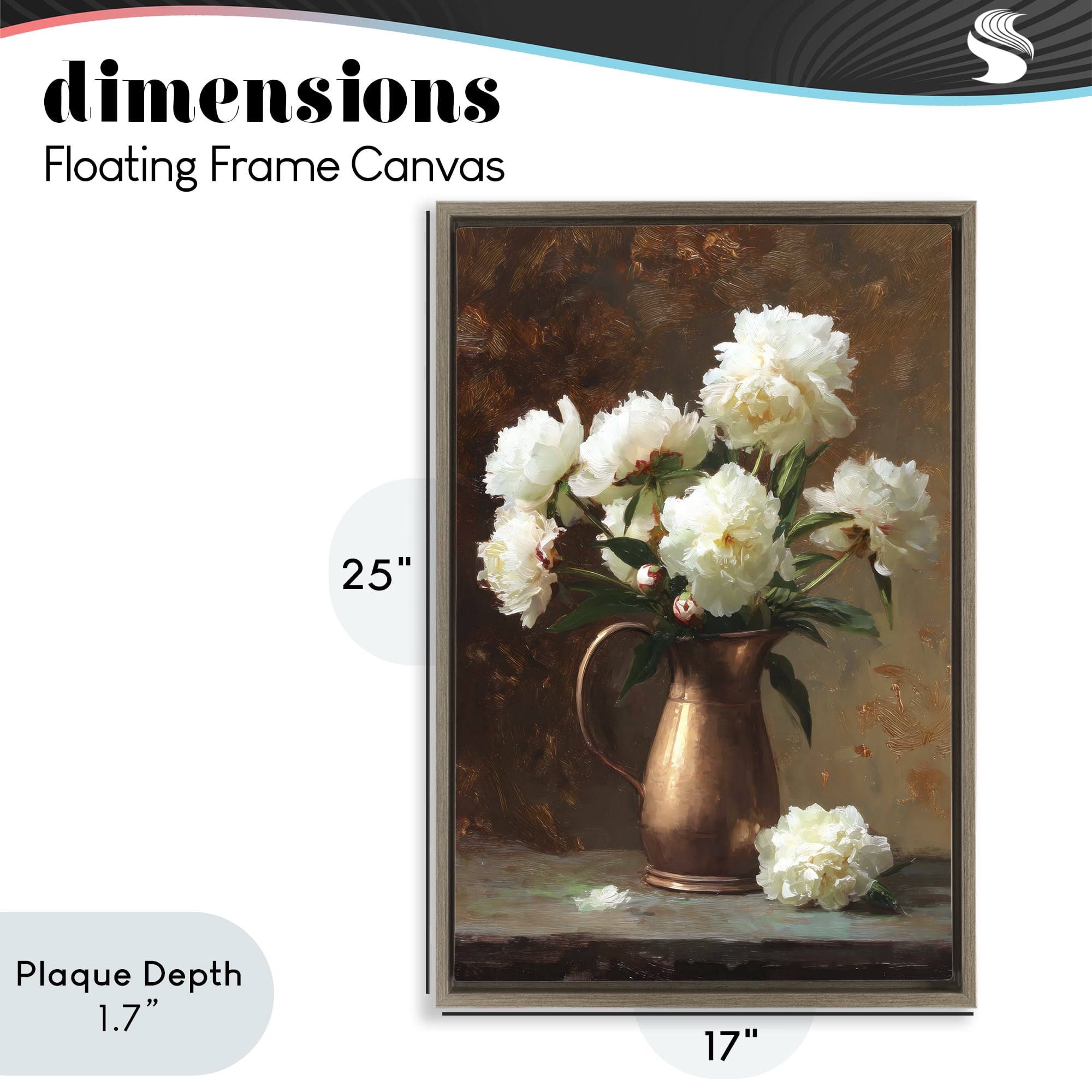 Stupell Industries Bronze Vase Peonies Brown Framed Floater Canvas Wall Art, design by Petal Prints Design