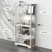 MIIFUNY 65 Glass Display Cabinet with LED Lights, 4 Tier Curio Storage Cabinet, White